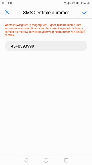 Voer het SMS Centrale nummer in en selecteer OK
