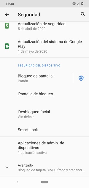 Para cambiar el PIN de la tarjeta SIM, desplácese y seleccione Avanzado