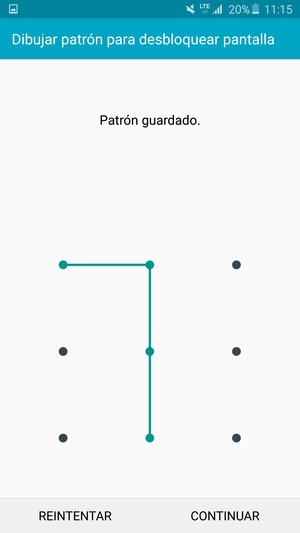 Dibuje un patrón de desbloqueo y seleccione CONTINUAR
