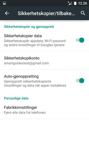Velg Sikkerhetskopikonto