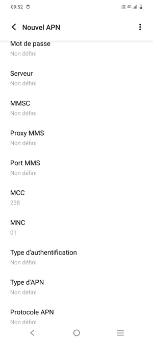 Faites défiler vers le bas et saisissez les informations MMS