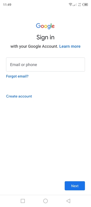 Enter your Gmail address and select Next