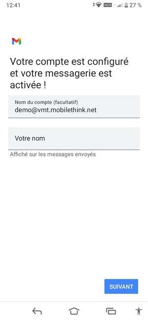 Donnez un nom à votre compte et saisissez votre nom. Sélectionnez SUIVANT