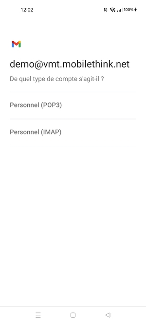 Sélectionnez Personnel (POP3) ou Personnel (IMAP)