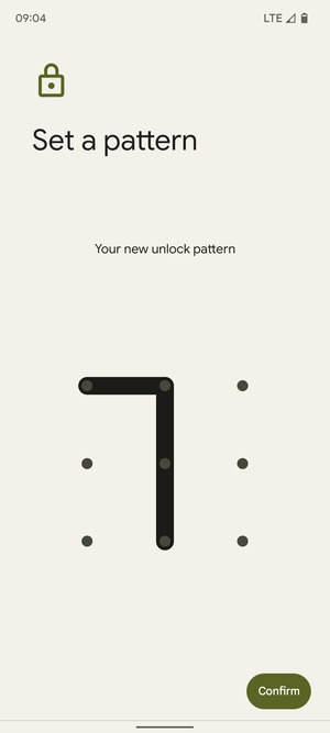 Draw the unlock pattern again and select Confirm