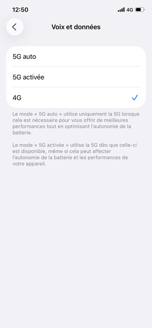 Sélectionnez 4G