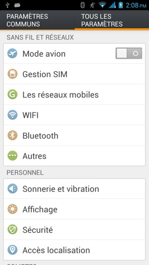 Sélectionnez Les réseaux mobiles