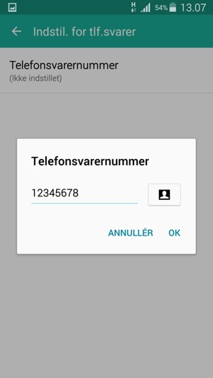 Indtast Telefonsvarernummer og vælg OK