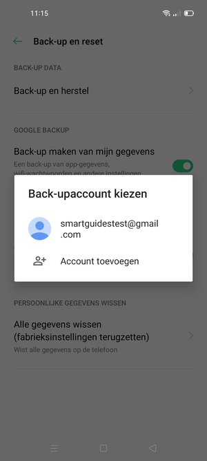 Selecteer uw back-up-account