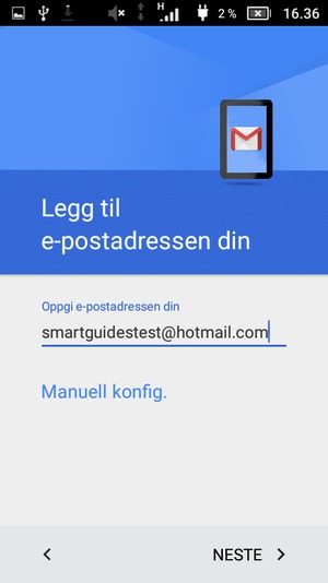 Skriv inn e-postadresse og velg NESTE