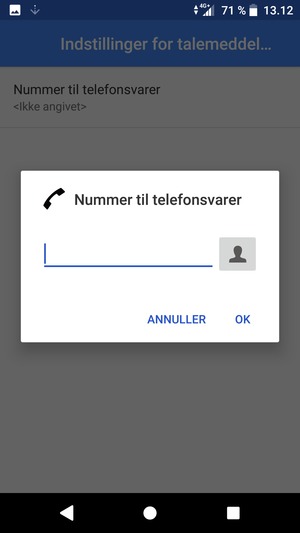 Indtast Nummer til telefonsvarer og vælg OK