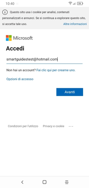 Inserisci il tuo indirizzo Hotmail e seleziona Avanti
