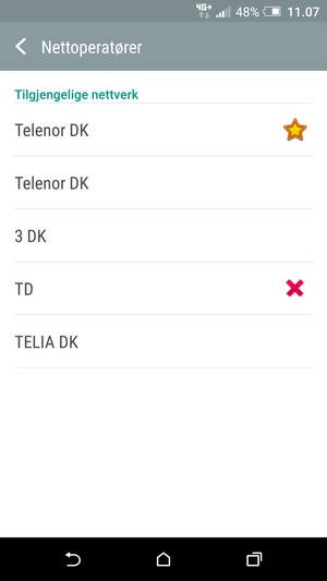 Velg en nettverksoperatør fra listen