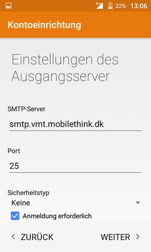 Geben Sie die Server-Adresse für ausgehende Post ein