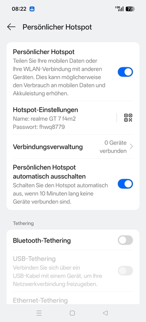 Ihr Handy ist jetzt für die Verwendung als Modem eingerichtet