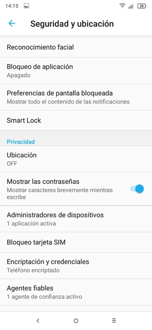 Para cambiar el PIN de la tarjeta SIM, desplácese y seleccione Bloqueo tarjeta SIM
