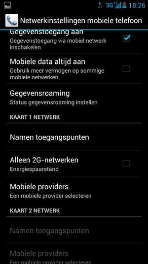 Haal het vinkje uit het Alleen 2G-netwerken selectievakje om 3G in te schakelen