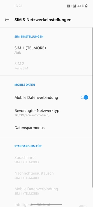 Wählen Sie SIM 1 oder SIM 2