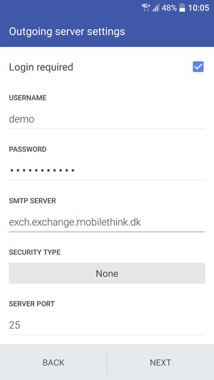 Enter Outgoing server address