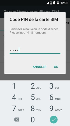 Veuillez confirmer votre nouveau code PIN de la carte SIM et sélectionner OK