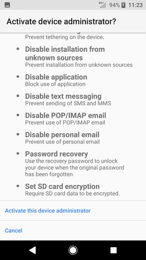 Scroll down and select Activate this device administrator