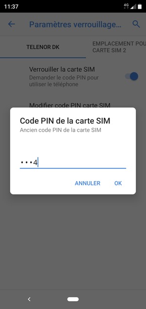 Saisissez votre Ancien code PIN de la carte SIM et sélectionnez OK