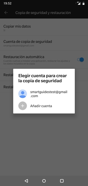 Seleccione su cuenta de copia de seguridad