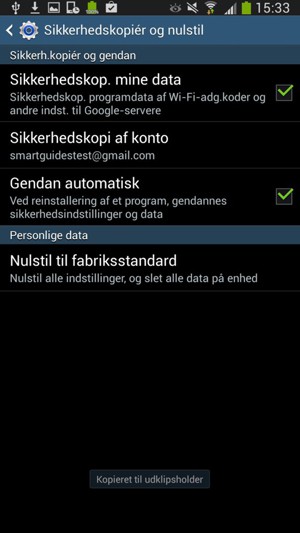 Vælg Sikkerhedskopi af konto