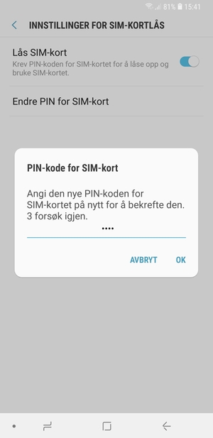 Bekreft din nye PIN-kode for SIM-kort og velg OK