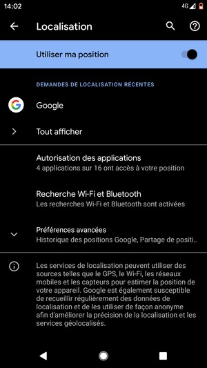 Désactiver le Utiliser ma position
