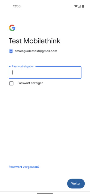 Geben Sie Ihre Passwort ein und wählen Sie Weiter