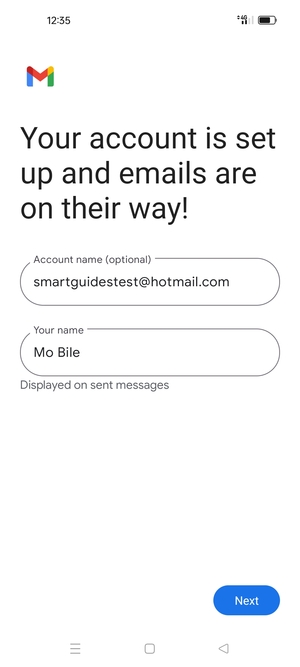 Give your account a name and enter your name. Select Next