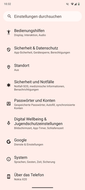 Scrollen Sie und wählen Sie Sicherheit & Datenschutz