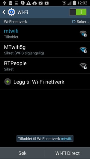 Du er nå koblet til Wi-Fi-nettverket