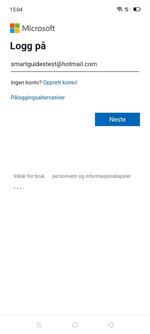 Skriv inn e-postadresse og velg Neste