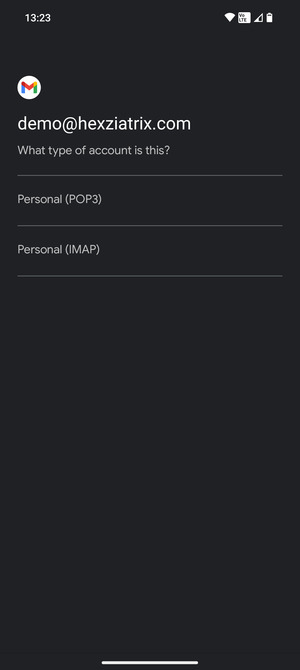 Select Personal (POP3) or Personal (IMAP)