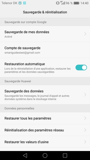 Sélectionnez Compte de sauvegarde