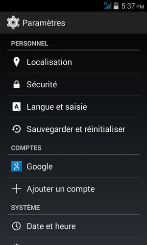 Faites défiler et sélectionnez Sécurité