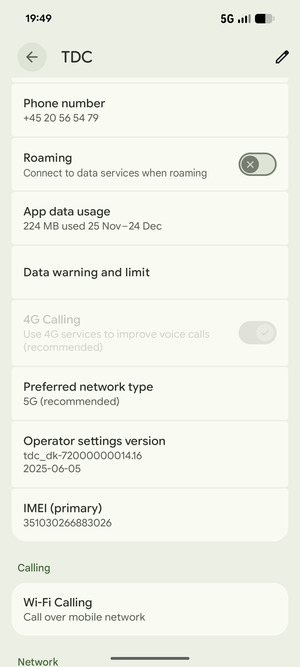 Scroll to and select Preferred network type