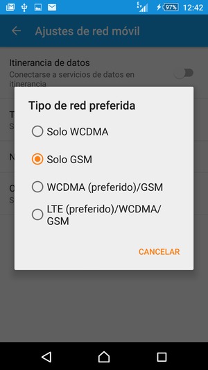 Seleccione Solo GSM para habilitar 2G