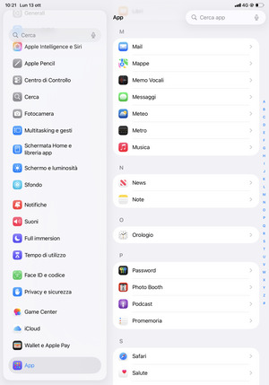 Scorri e seleziona App e poi Mail