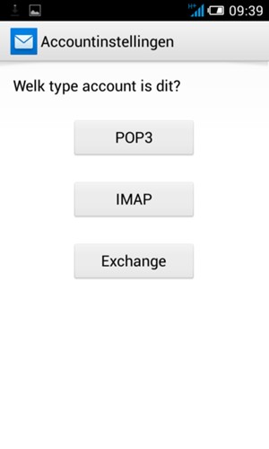 Selecteer POP3 of IMAP