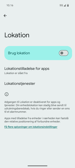 Slå Brug lokation fra