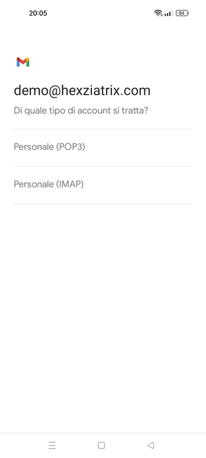 Seleziona Personale (POP3) o Personale (IMAP)