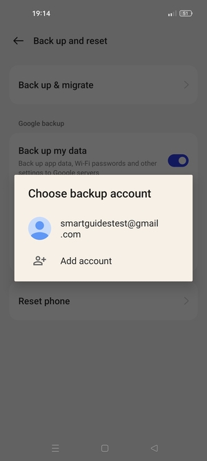Select your backup account