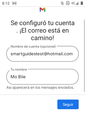 Déle a su cuenta un nombre y escriba su nombre. Seleccione Seguir
