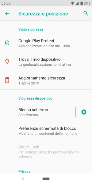Seleziona Blocco schermo
