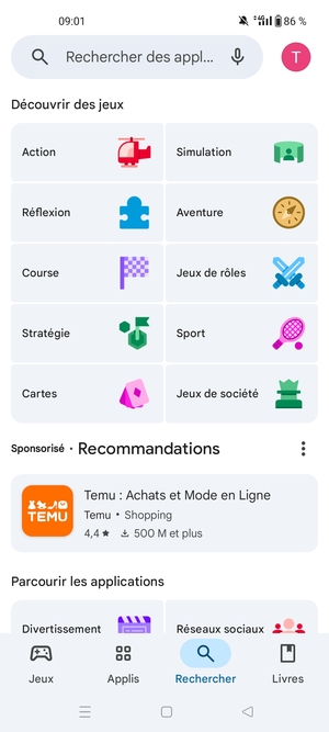 Sélectionnez la barre de Recherche