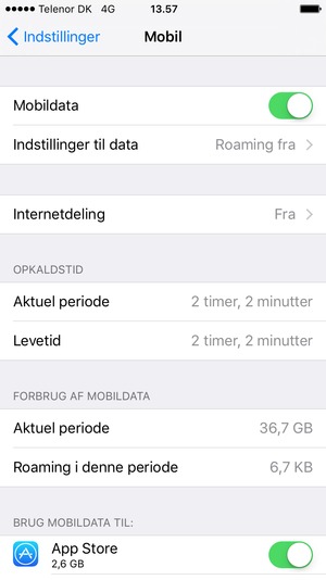 Vælg Indstillinger til data