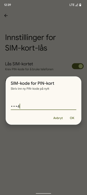 Bekreft din nye PIN-kode for SIM-kort og velg OK